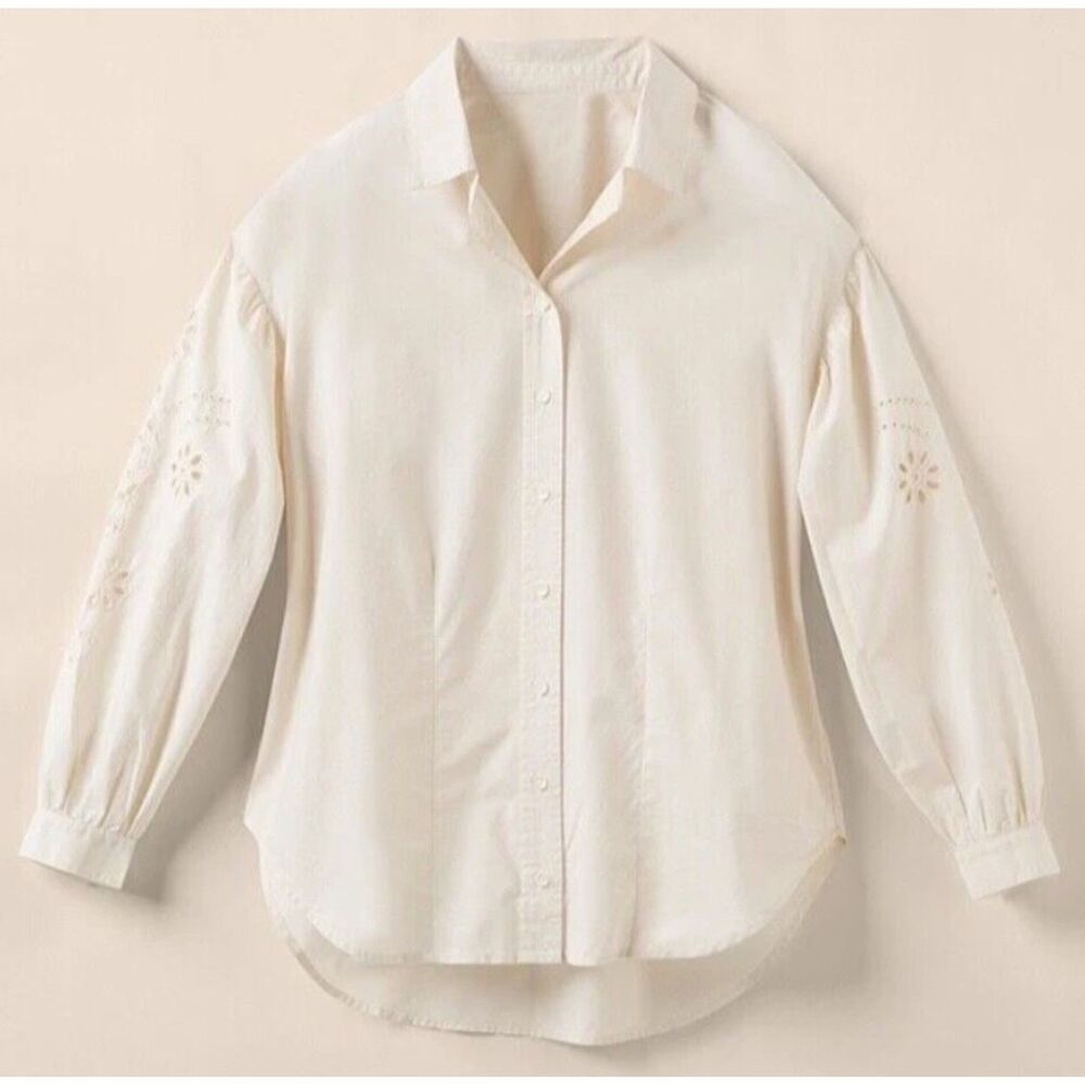 NWT Ivory Sz Small Embroidered Sleeve UNDER CANVAS Blouse GOOD HART MATILDA JANE - Picture 2 of 10